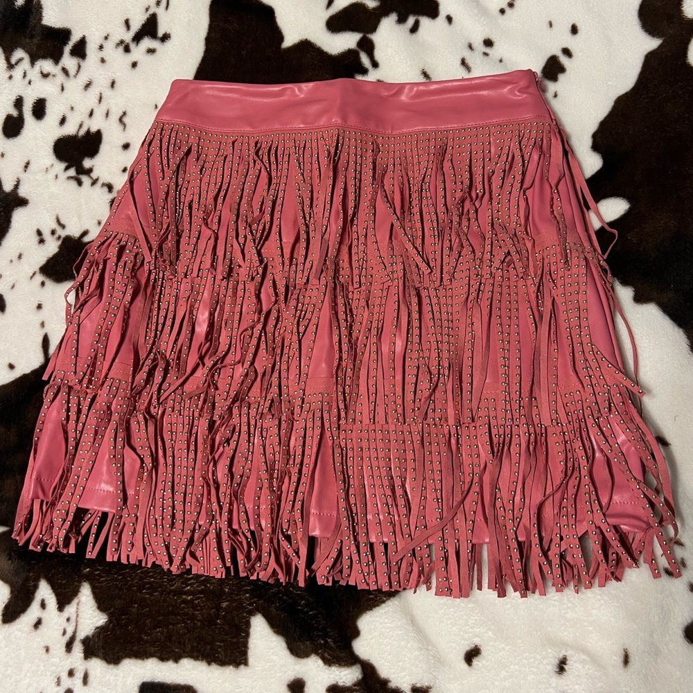 Blue B Leather Fringe Skirt